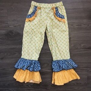 Girls 5T Triple Ruffle Flare Pants Printed Stretch